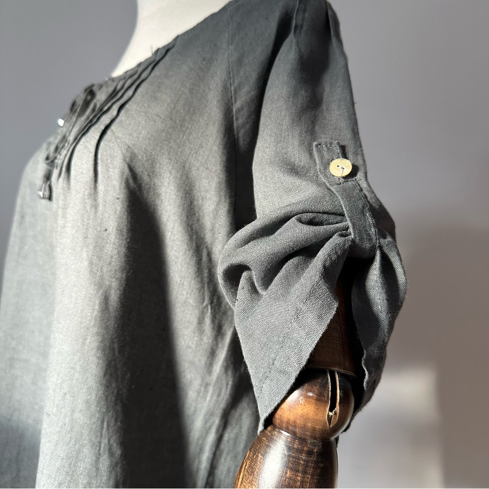 Gray Linen Loose Fit Blouse Made in Italy - Picture 6 of 16